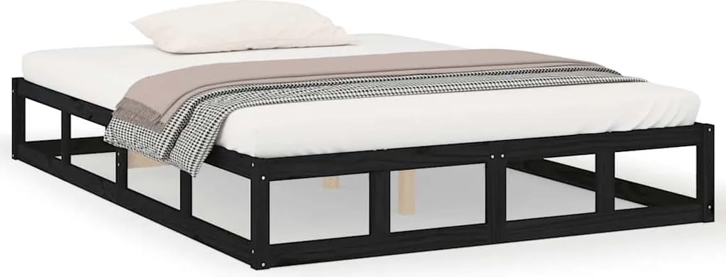 820845 vidaXL рамка за легло черна 140x190 см масивно дърво