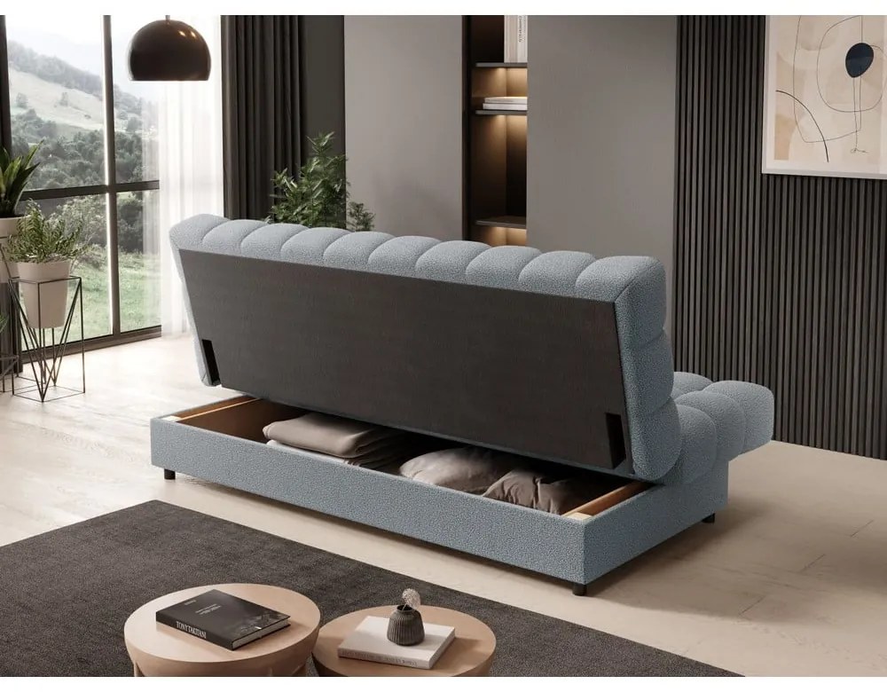 Сив сгъваем/с място за съхранение диван от прежда с примки от букле 197 cm Clareta – ELTAP