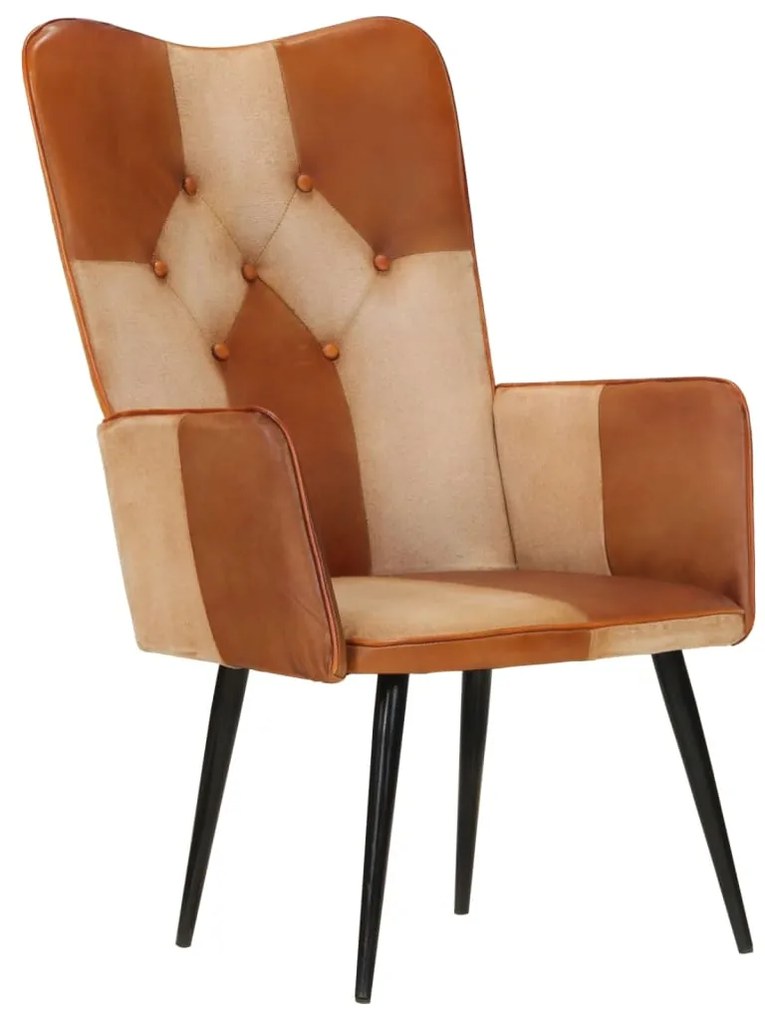 339659 vidaXL Wingback стол, кафяво и кремаво, естествена кожа