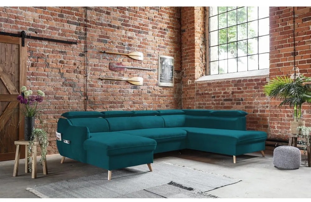 Тюркоазено кадифе, U-образен ъглов диван (десен ъгъл) Sweet Harmony - Miuform