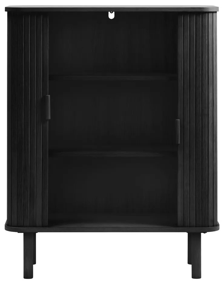 Черен шкаф в дъбов декор с плъзгащи се врати 113x90 cm Cavo - Unique Furniture