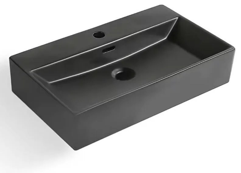 Мивка за баня COMPACT MATT BLACK 6036MB, Inter Ceramic, монтаж върху мебел, порцелан, черен мат, 60.5х36х13см