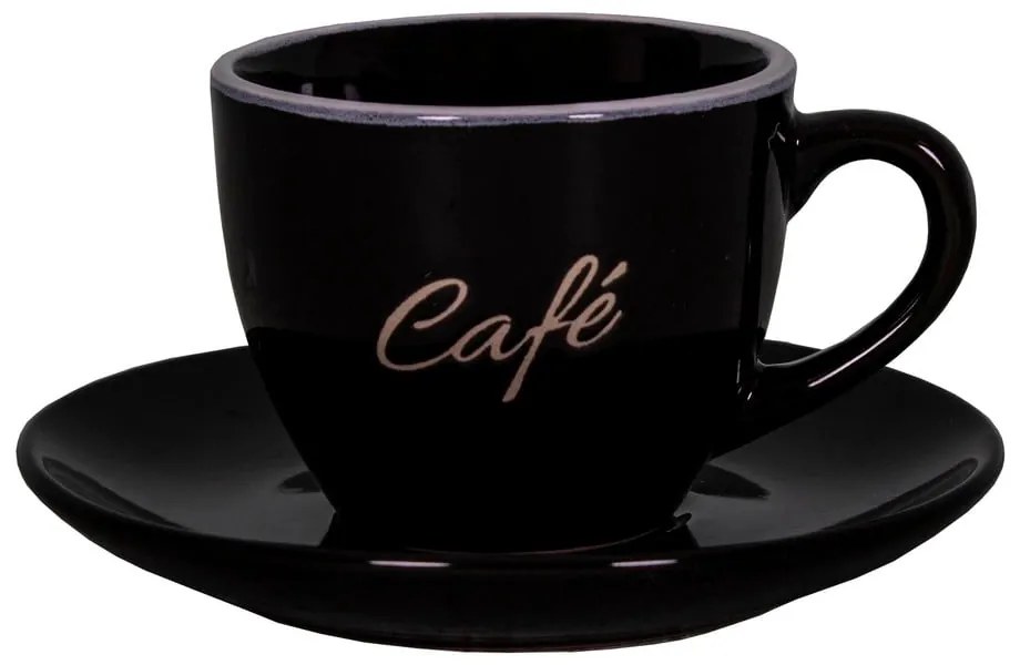 Черна чаша за еспресо с чинийка от керамика Mandala - Antic Line