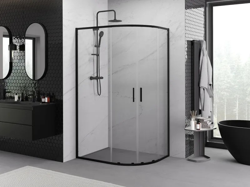 Mexen Exo-S Duo Асиметрична полукръгла душ кабина плъзгаща 90 x 80 см,