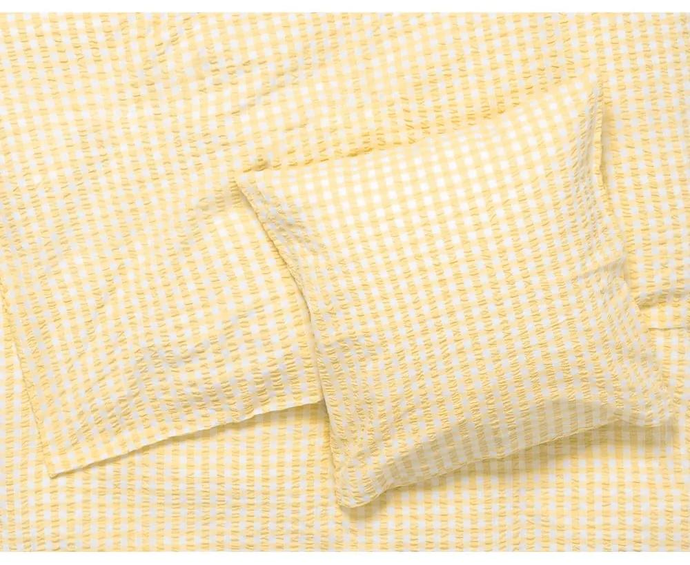 Жълто и бяло удължено крепирано спално бельо за единично легло 140x220 cm Bæk&amp;Bølge - JUNA