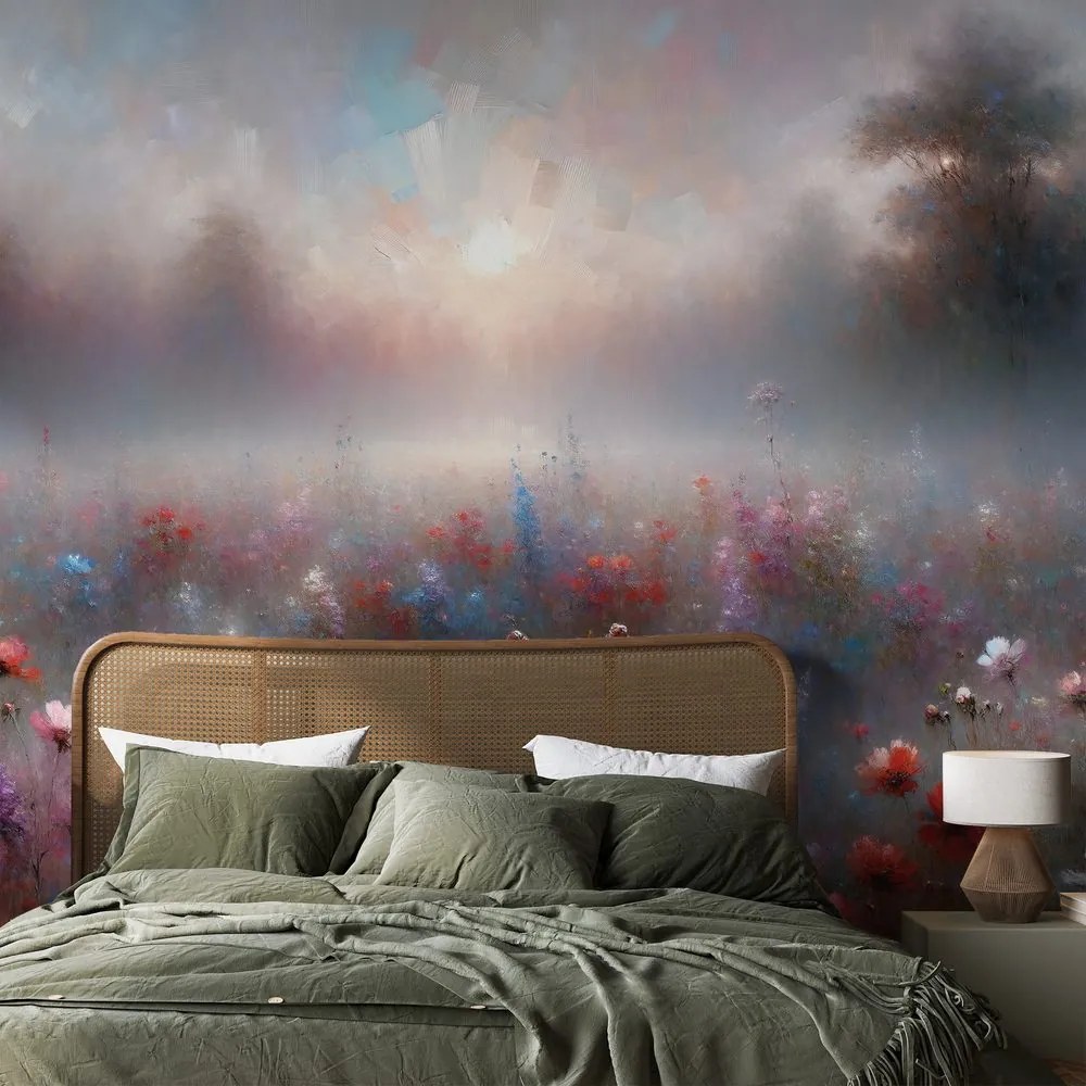 Тапет – Нежни цветя в мъглива мъгла