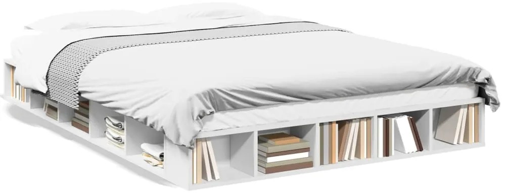 3280475 vidaXL Рамка за легло, бяла, 150x200 см, масивно дърво