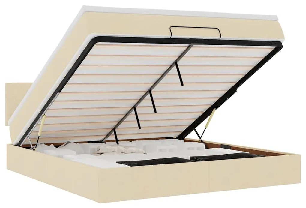3312241 vidaXL Османска легло с матрак и LED, кремаво, 160x200 см, плат