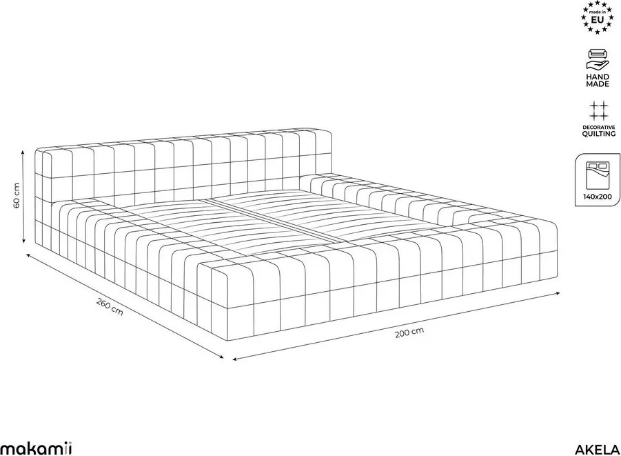 Светлосиньо двойно тапицирано легло с включена подматрачна рамка 140x200 cm Akela – Makamii