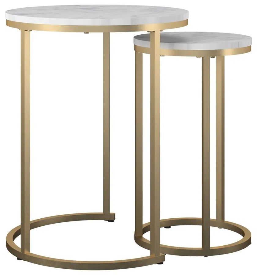 Бели/златисти кръгли масички за кафе в комплект от 2 бр. от декор от мрамор ø 45 cm Amelia – CosmoLiving by Cosmopolitan