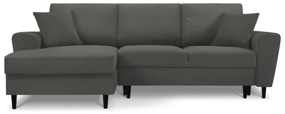 Тъмносив ъглов разтегателен диван от велур , ляв ъгъл Moghan - Micadoni Home