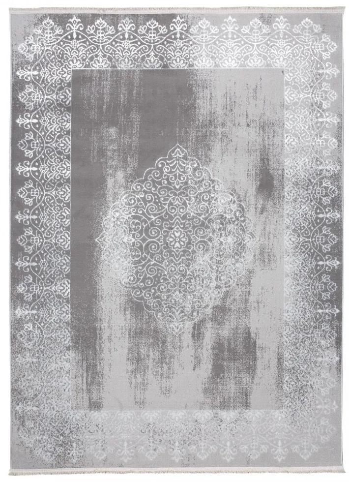 Модерен килим в сив цвят с ориенталска шарка в бял цвят Ширина: 80 см | Дължина: 150 см