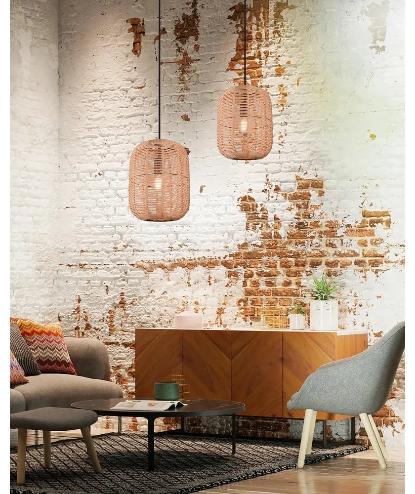 Светлокафяво висящо осветително тяло с текстилен абажур ø 25 cm Runa – Trio