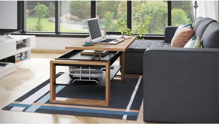 НУО Дъб Крафт злато/Черен мат -МОДЕРНА ХОЛНА МАСА С ПОВДИГАЩ СЕ ПЛОТ