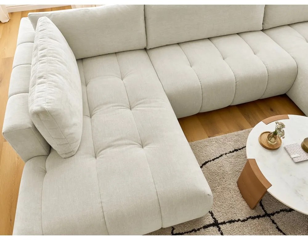 Бежов сгъваем/с място за съхранение ъглов диван (ляв ъгъл/U форма) Fuji – Bobochic Paris