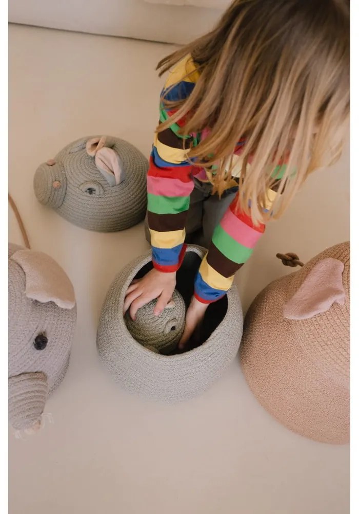 Светлосива текстилна детска кошница за играчки ø 15x15 cm Mini Henry the Hippo – Lorena Canals