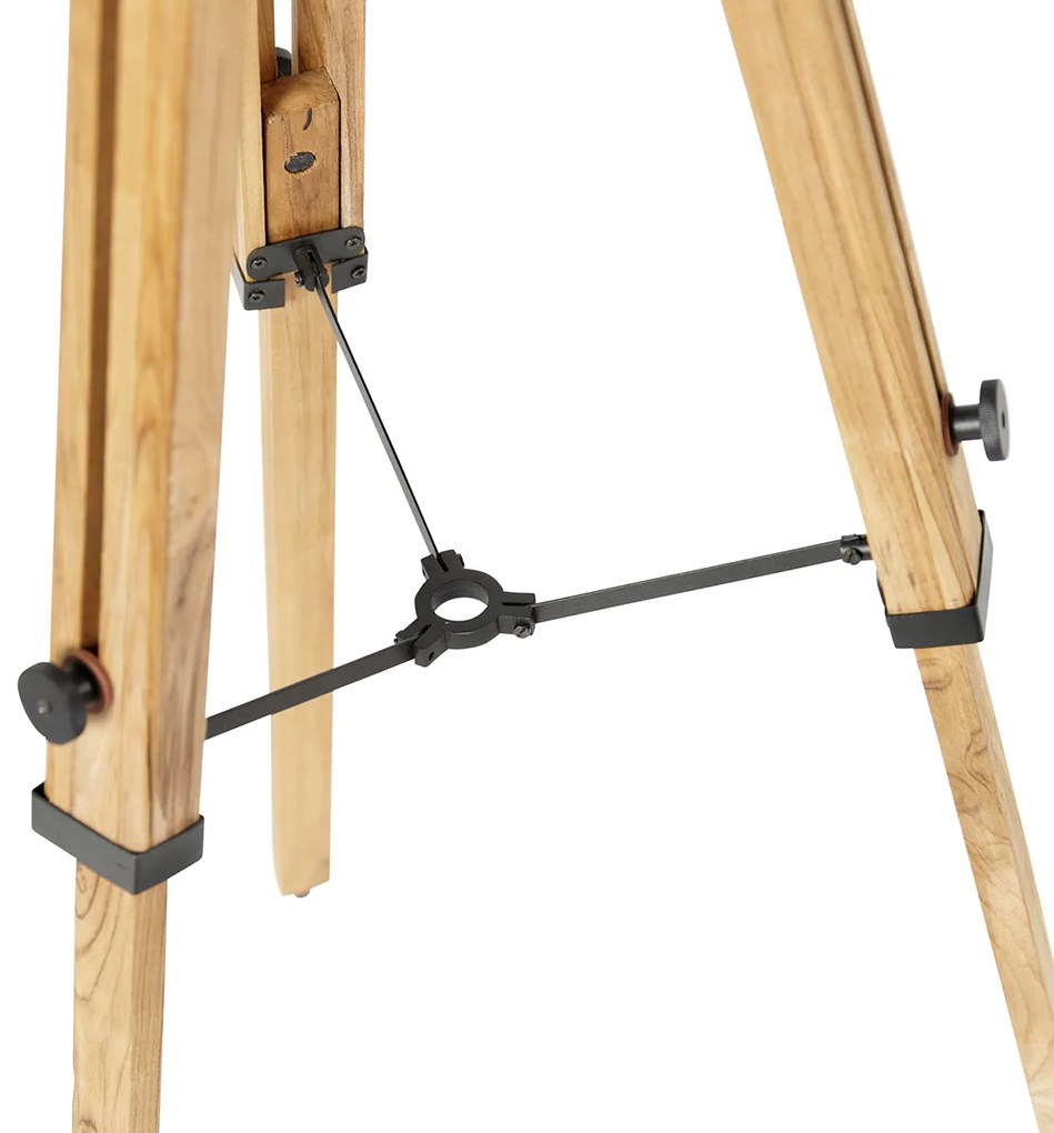 Трипод студийна лампа за пода черна с дърво - Shiny