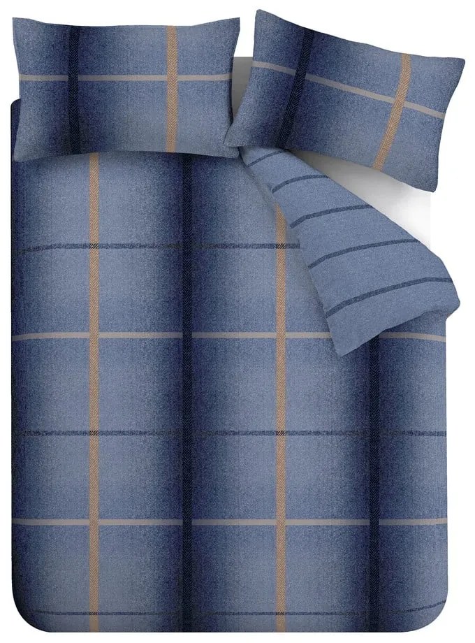 Тъмносиньо двойно удължено фланелено спално бельо 230x220 cm Melrose Tweed Check – Catherine Lansfield