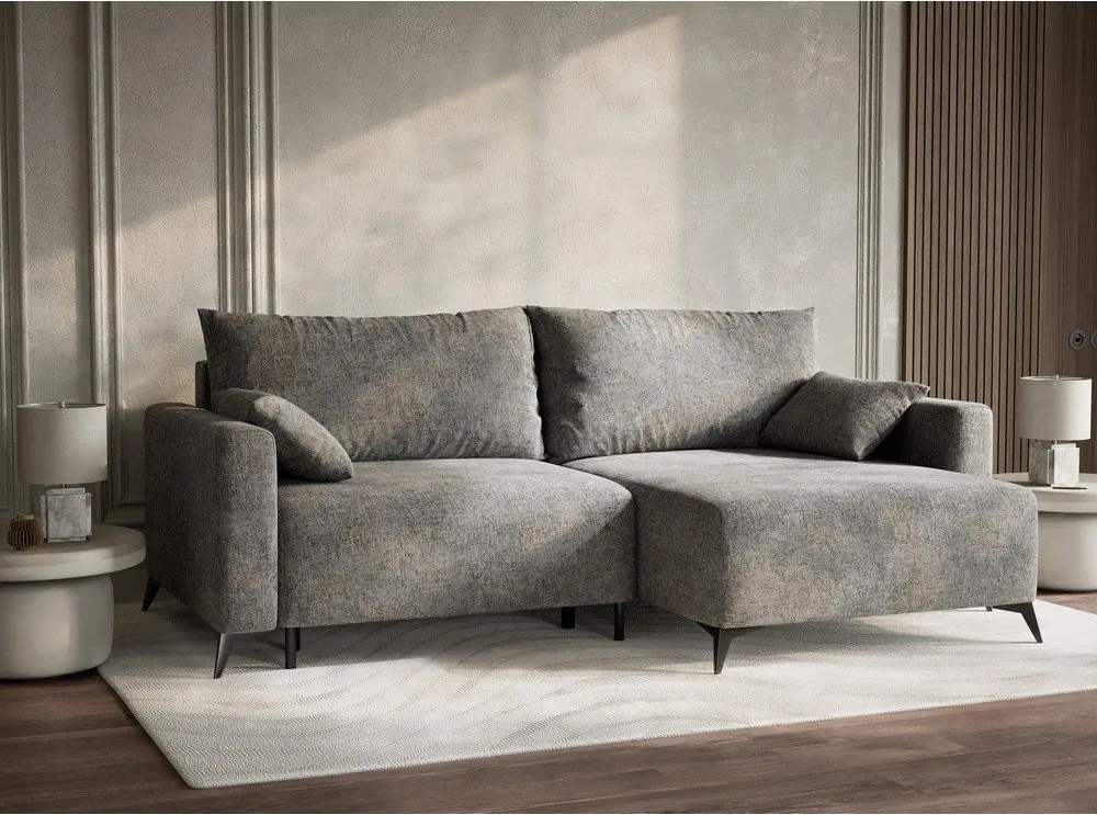 Сив шенилов сгъваем/с място за съхранение ъглов диван (десен ъгъл) Leon – Maison de Rêve