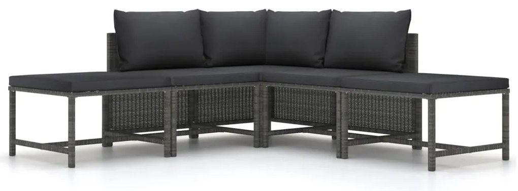 313503 vidaXL Градински комплект с възглавници, 5 части, сив полиратан