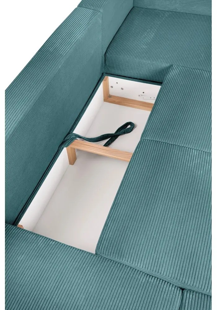 Тюркоаз сгъваем ъглов диван от рипсено кадифе (ляв ъгъл/"U" форма) Tori – Bonami Selection