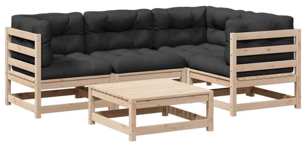 3299423 vidaXL Градински комплект мека мебел 5 части с възглавници бор масив