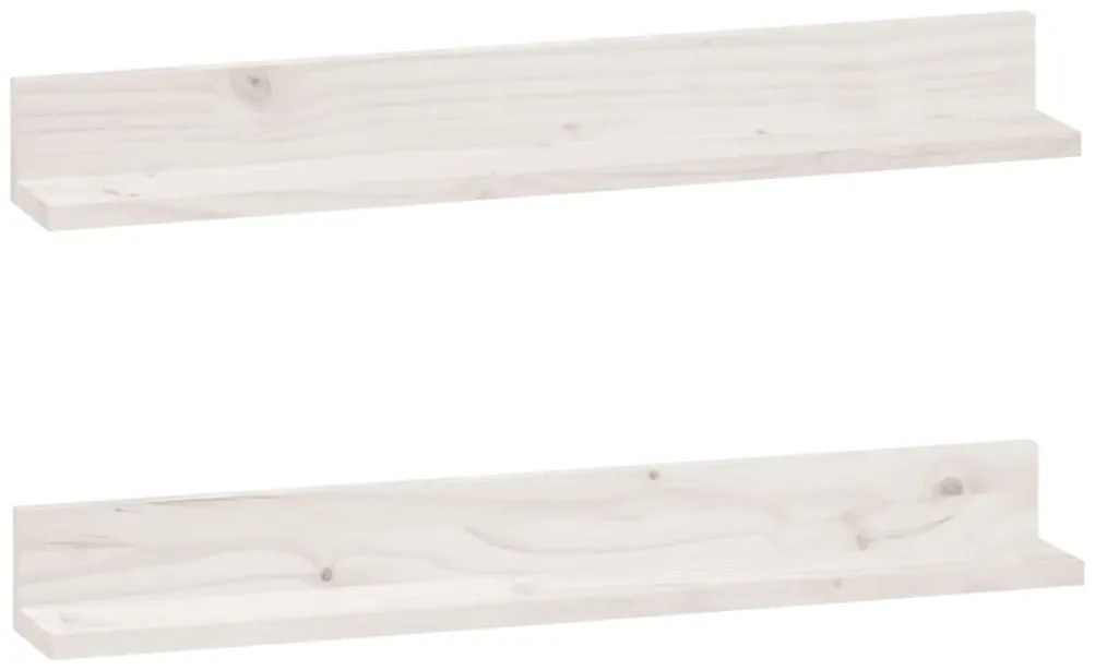 823605 vidaXL Стенни рафтове, 2 бр, бели, 80x11x9 см, масивно борово дърво