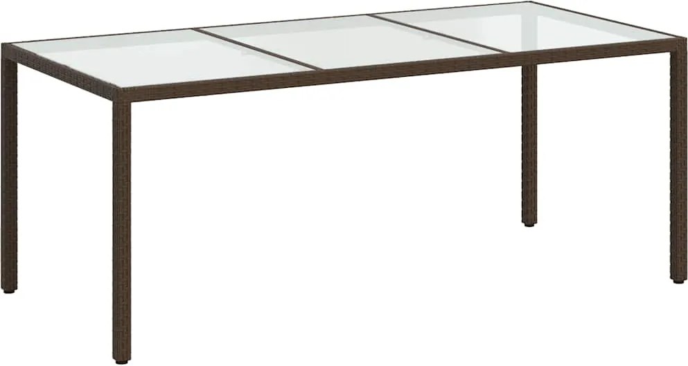 316711 vidaXL Градинска маса кафява 190x90x75 см закалено стъкло и полиратан