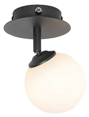 Модерен прожектор черен с опалово стъкло с превключвател - Атина