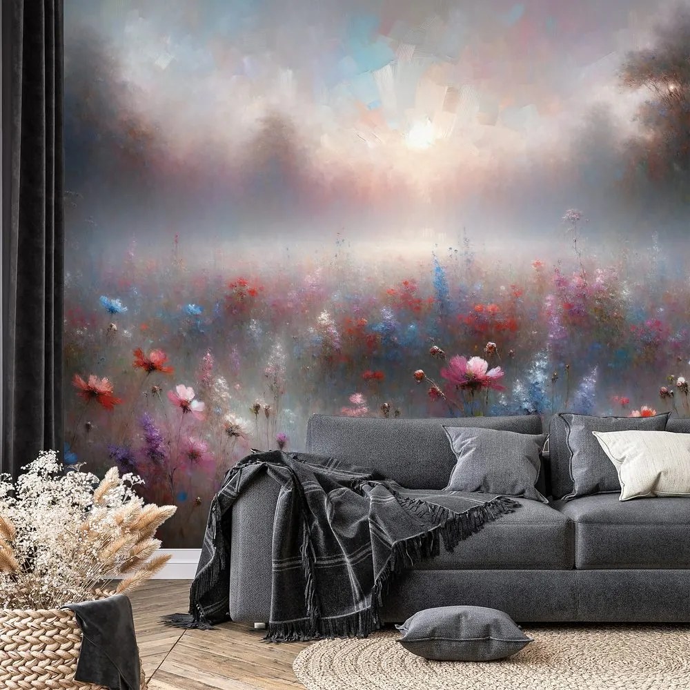 Самозалепващ тапет – Нежни цветя в мъглива мъгла
