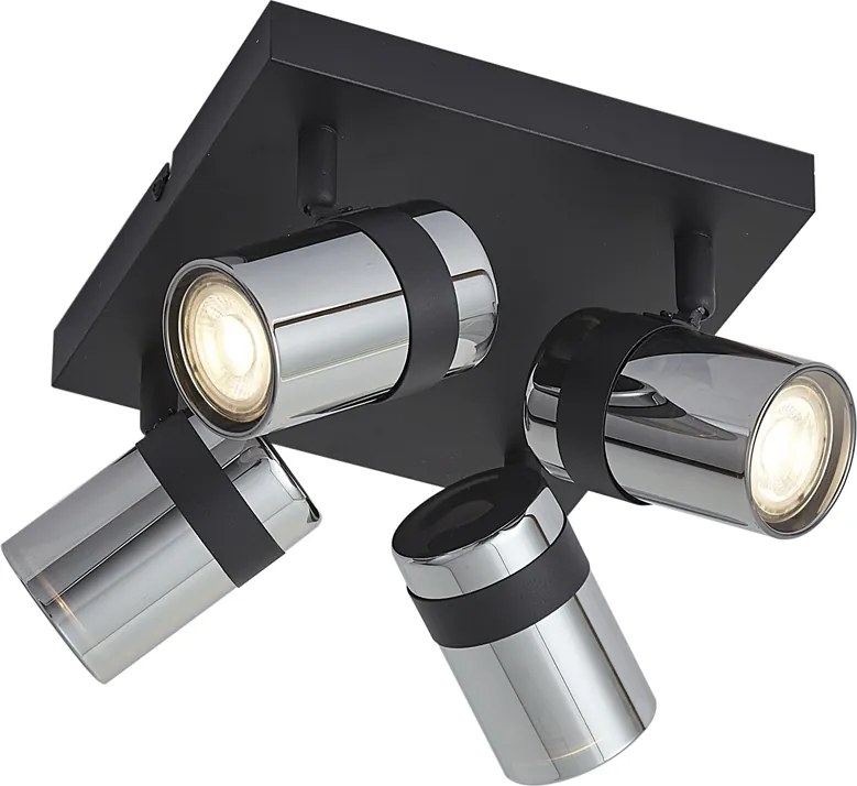 Черен плафон с димно стъкло с 4 светлини, въртящ се и накланящ се - Gianni