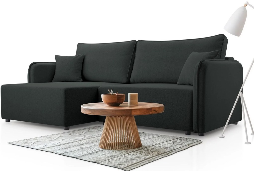 Ъглов диван Melody-Тъмно сиво-Ляв