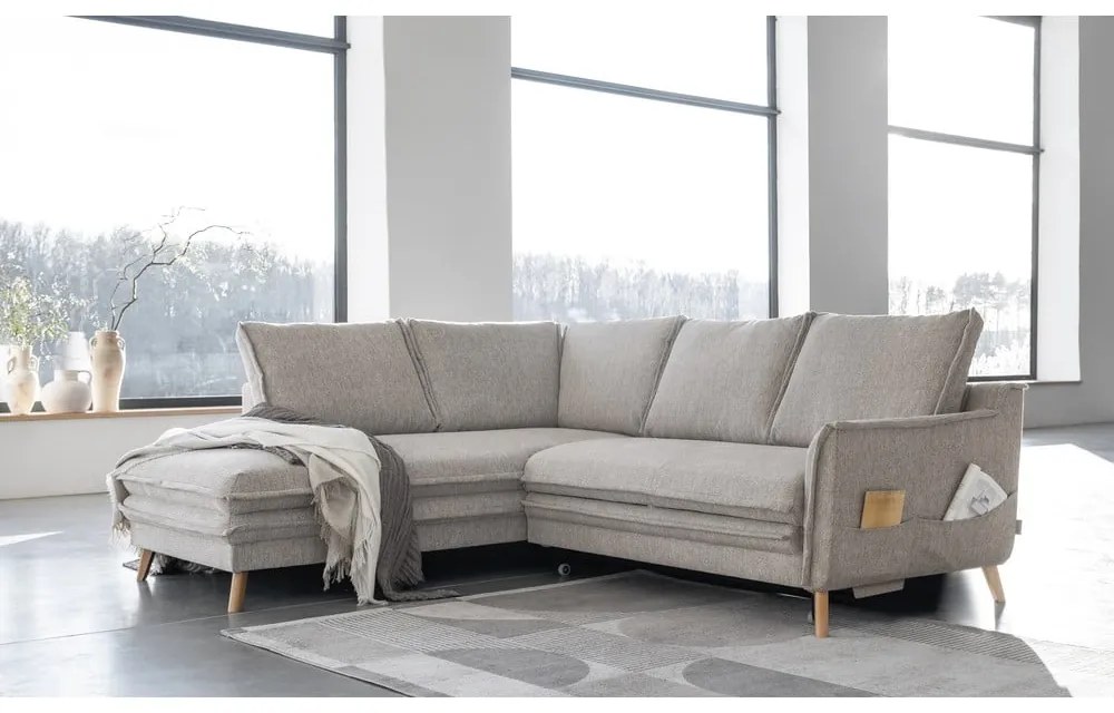Бежов разтегателен ъглов диван (ляв ъгъл) Charming Charlie – Miuform