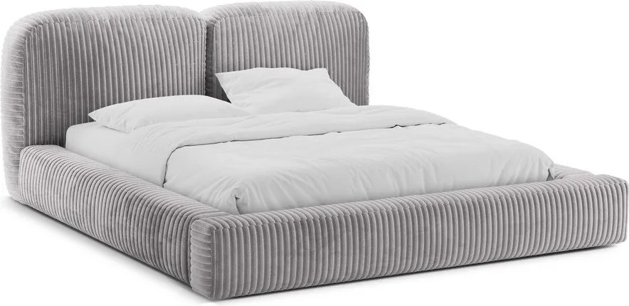 Светлосиво тапицирано двойно легло с място за съхранение и включена подматрачна рамка 200x200 cm Martina – Micadoni