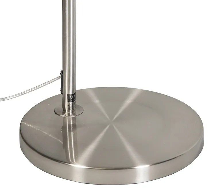 Модерна аркообразна подова лампа стомана с бял платнен абажур - Arc Basic