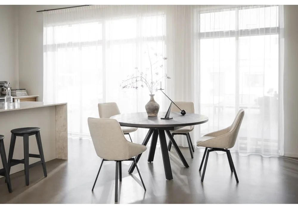 Тъмнокафява кръгла сгъваема трапезна маса от декор от дъб ø 135 cm Maddock – Rowico