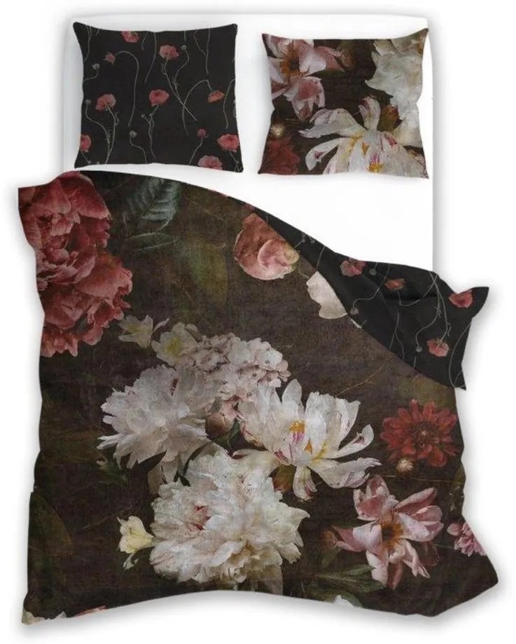 Чаршафи с памучен сатен - божур на тъмен фон 3 časti: 1ks 220x200 + 2ks 70x80