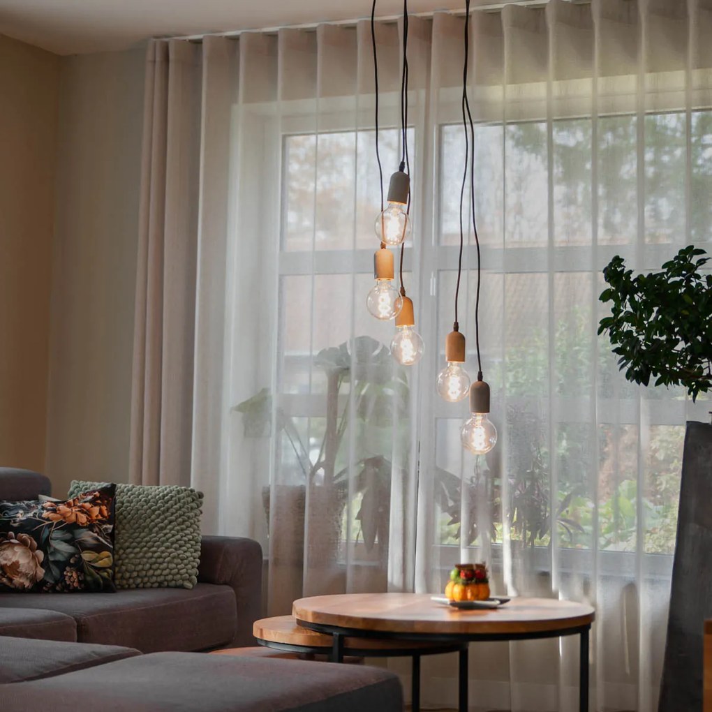 Индустриално висящо осветително тяло черно с бетон кръгло 5-светлина - Pedra