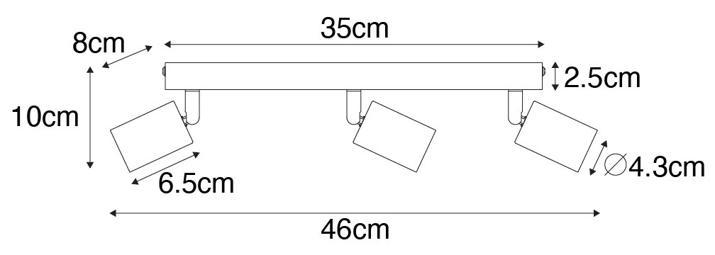Модерен прожектор бял правоъгълен 3-светлина - Facil