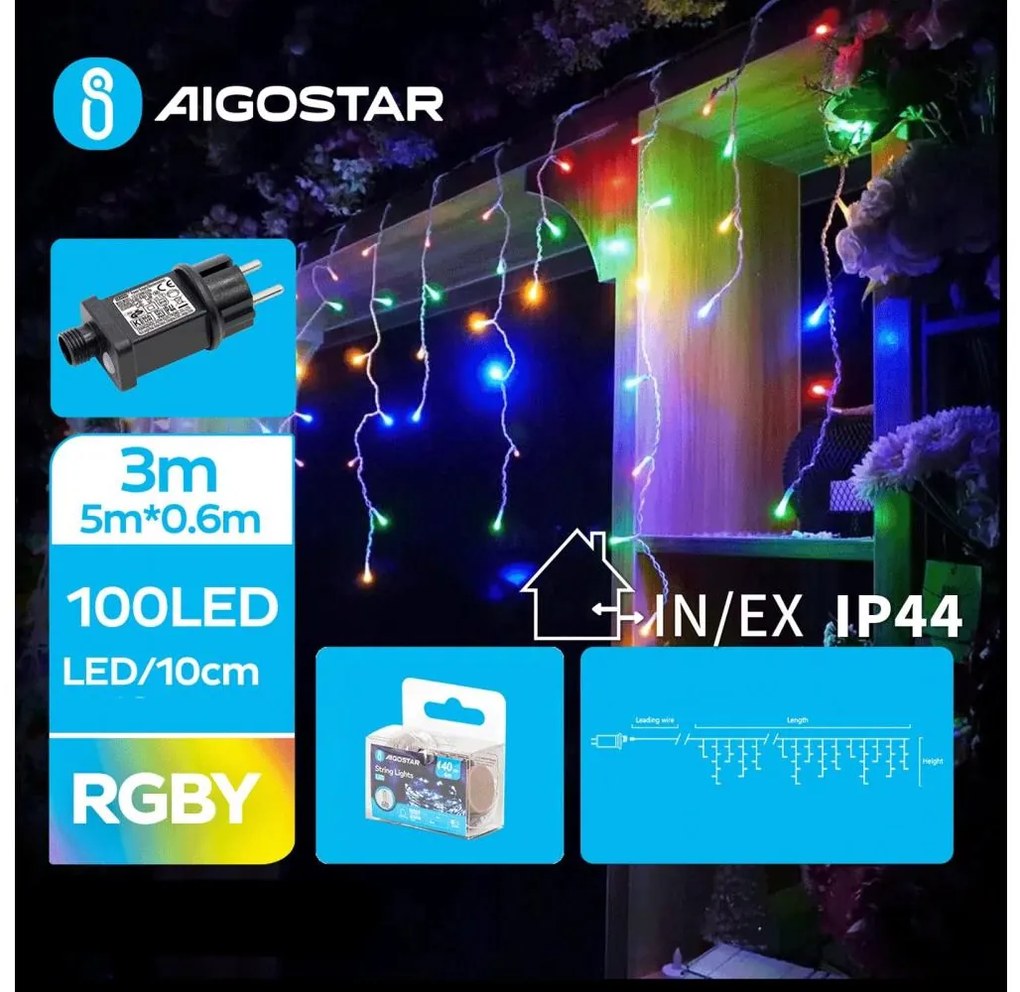 Aigostar - LED външна коледна гирлянда 100xLED/8 функции 8x0,6m IP44 многоцветна