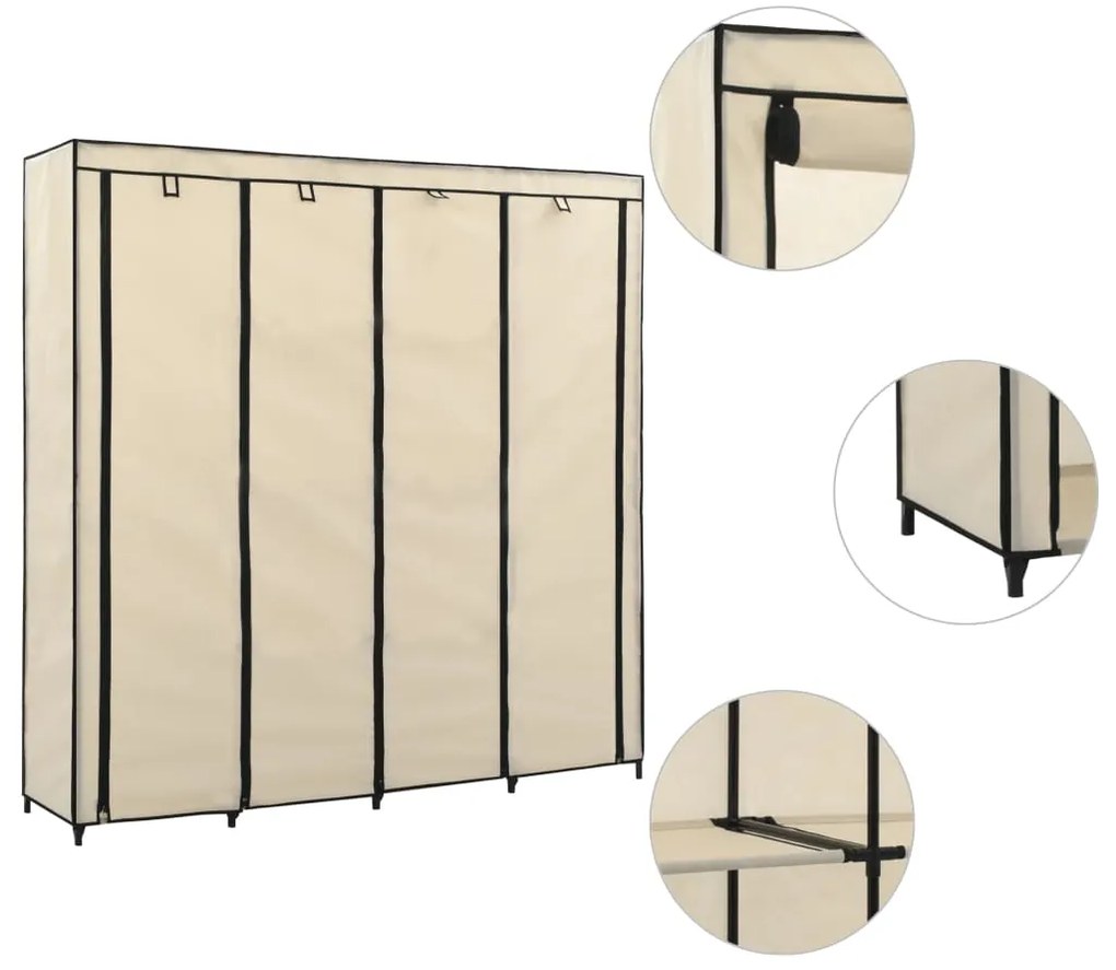 282447 vidaXL Гардероб с 4 отделения, кремав, 175x45x170 см