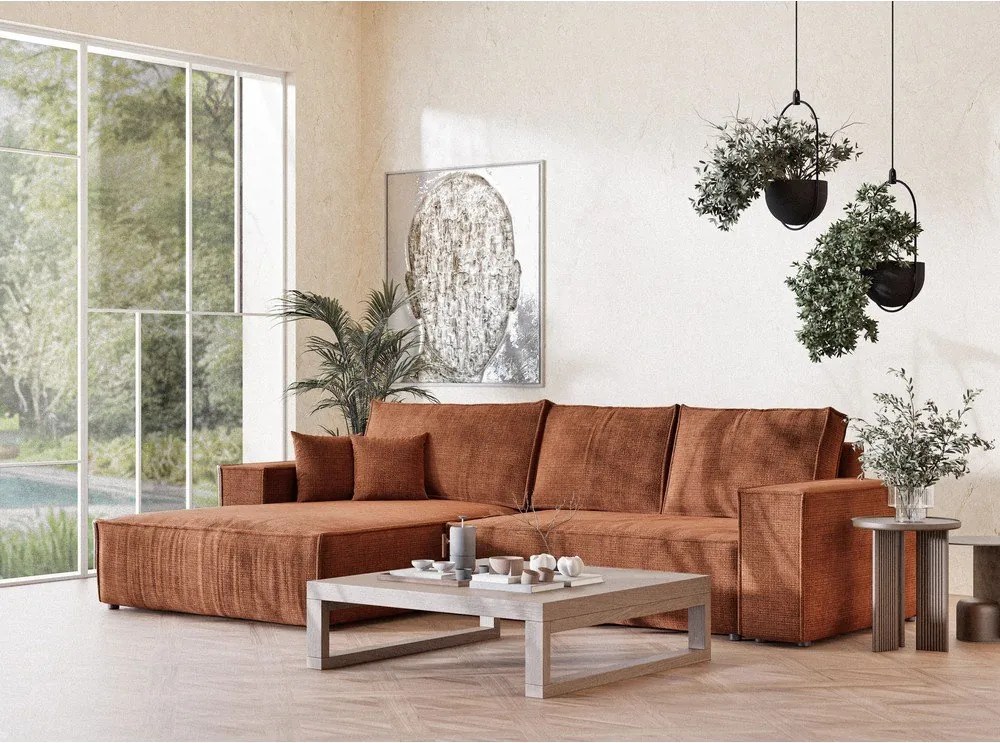 Шенилов сгъваем/с място за съхранение ъглов диван в меден цвят (ляв ъгъл) Maze – Maison de Rêve