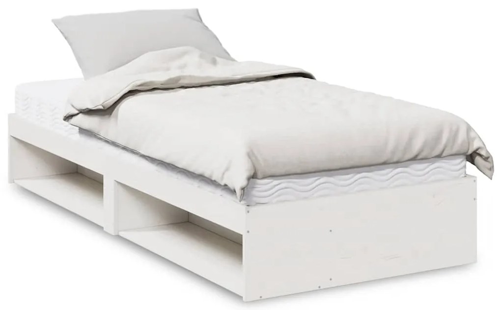 3324596 vidaXL Дневно легло с матрак, бял, 90x200 см, борово дърво масив