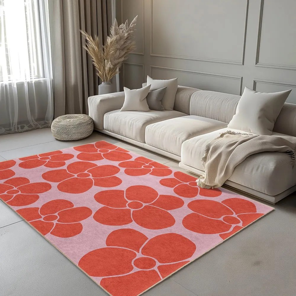 Червено-розов килим подходящ за пране 60x100 cm Poppy Fields – Mila Home