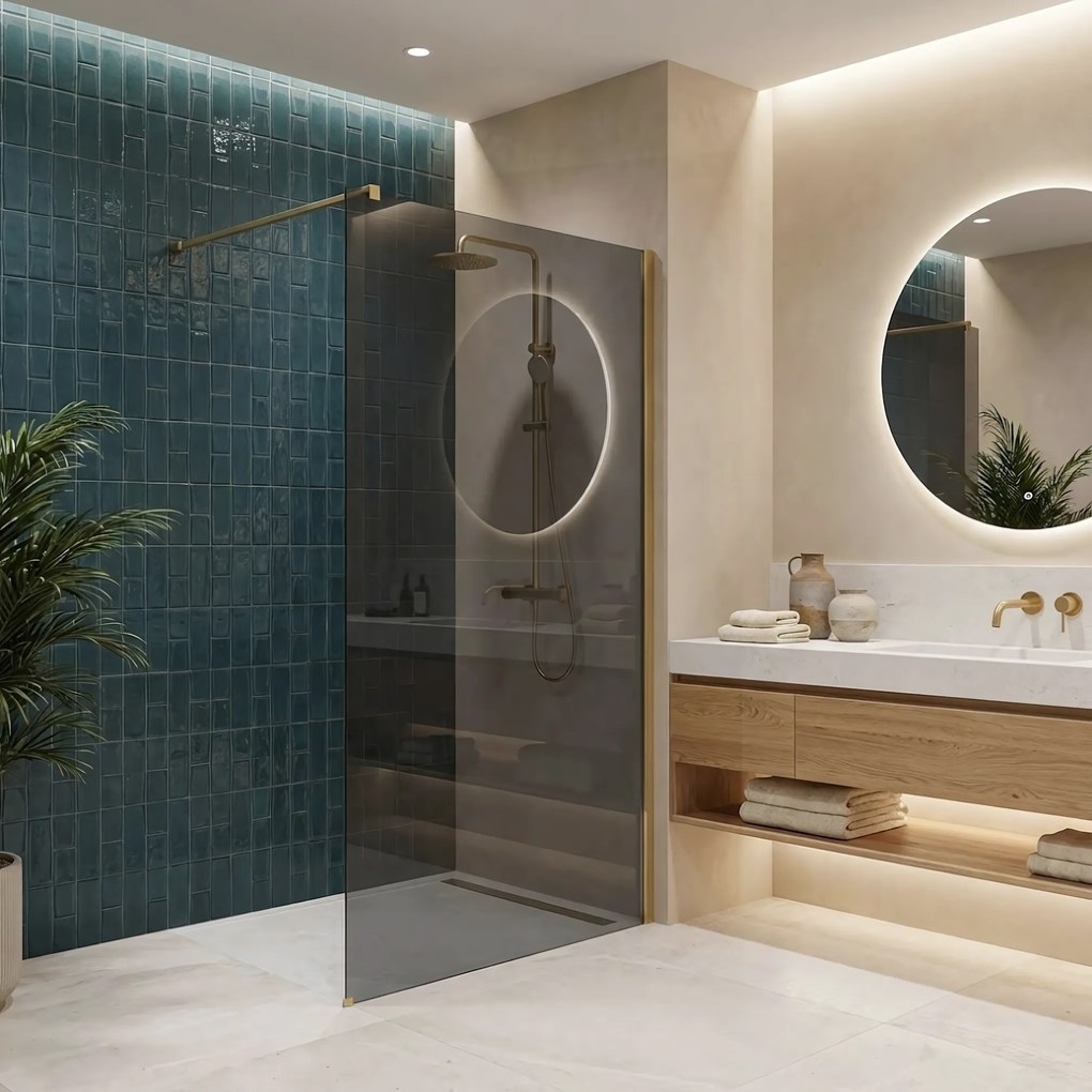 Параван за душ Rea Flexi Grey / Brush Gold 90