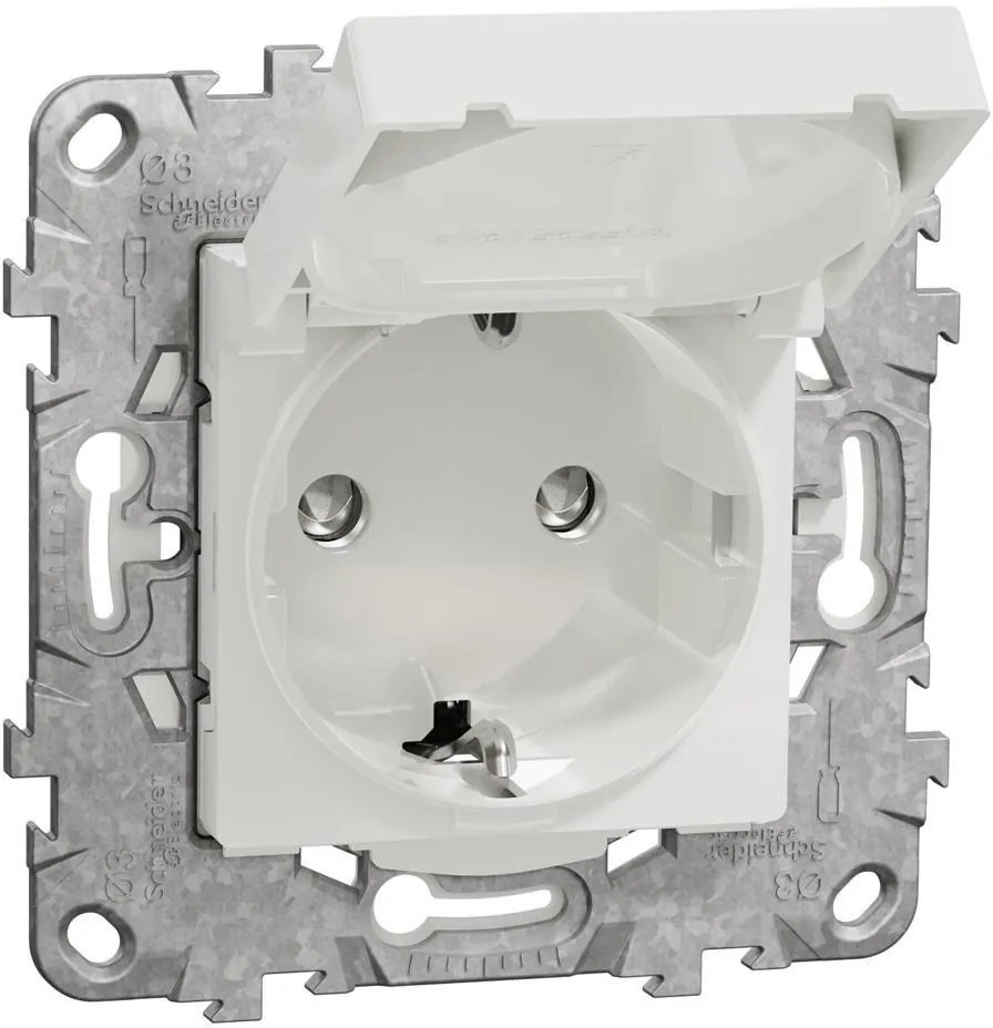 SE Контакт шуко с капак IP44 с носеща рамка 2 мод. цвят Бял Unica  - NU508218