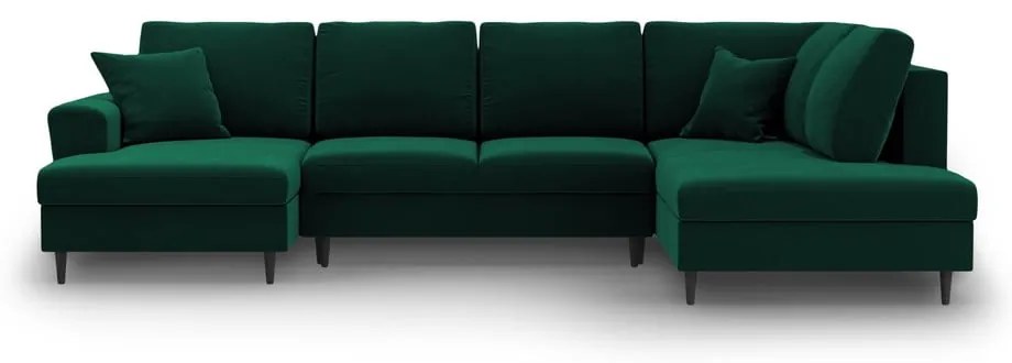 Зелен кадифен разтегателен ъглов диван с място за съхранение (десен ъгъл/U форма) Kyoto – Cosmopolitan Design