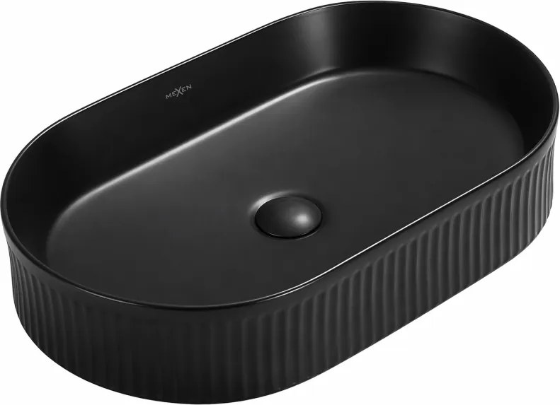 Mexen Grovo умивалник за плот, рифелован 49 х 31 см, черен мат - 22304985