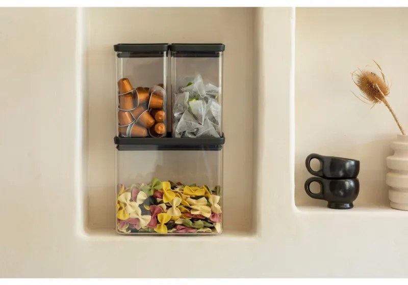 Кутии за съхранение Brabantia Tasty+ Stackable 1008879, 2x1.6л+1x3.5л, Без BPA, Плътно затваряне, Тъмносив
