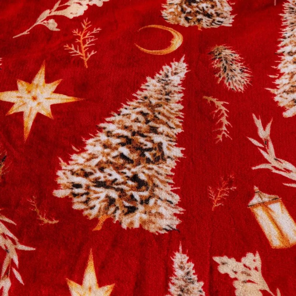 Коледно червено одеяло с мотиви на агне и дърво - топло двустранно одеяло Ширина: 200 см | Дължина: 220 см